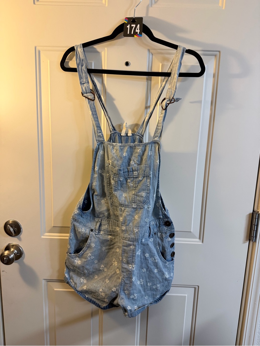 Free People Denim Overall Shorts Floral Wash Size 10